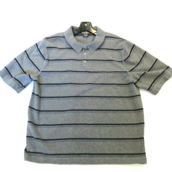 Eddie Bauer Shirt Mens Size Large Golf Polo Grey Black Stripe Heavyweight Cotton - Picture 1 of 8
